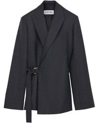 Loewe - Wool Check Draped Blazer - Lyst