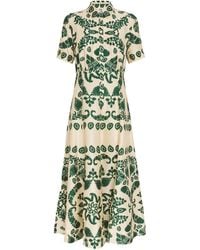 Sandro - Floral-Print Collared Satin Maxi Dress - Lyst