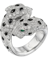 Cartier - White Gold, Diamond, Emerald And Onyx Panthère De Ring - Lyst
