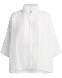 Eskandar - Linen-Blend Stand-Collar Stripe Shirt - Lyst