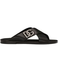 Dolce & Gabbana - Leather Logo Cross-Strap Sandals - Lyst