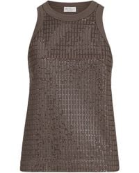Brunello Cucinelli - Stretch-Cotton Sequin-Embellished Tank Top - Lyst