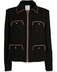 Sandro Jacquard Tweed Zip-up Jacket - Black