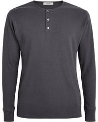 Lemaire - Cotton-Linen Rib-Knit Henley T-Shirt - Lyst