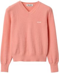Miu Miu - Wool Logo V-Neck Sweater - Lyst