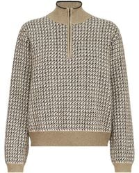 Brunello Cucinelli - Sparkling Houndstooth Half-Zip Sweater - Lyst