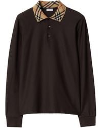 Burberry - Cotton Check-Collar Long-Sleeve Polo Shirt - Lyst