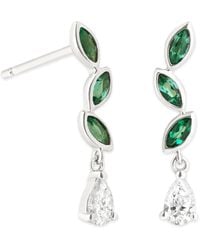 Astrid & Miyu - Diamond And Emerald Marquise Earrings - Lyst
