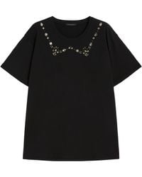 Marina Rinaldi - Cotton Jewel-Embellished Reed T-Shirt - Lyst