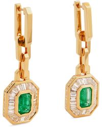 SHAY - Mini Yellow Gold, Diamond And Emerald Halo Deco Earrings - Lyst