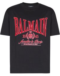 Balmain - Cotton Flocked College Print T-Shirt - Lyst