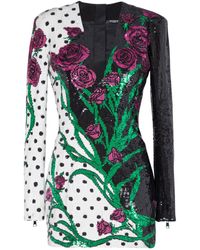 Balmain - Embroidered Floral Polka-dot Mini Dress - Lyst