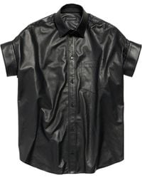Balenciaga - Leather Tucked-Sleeve Shirt - Lyst