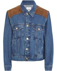 Sandro - Suede-Trim Denim Jacket - Lyst