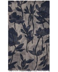 Brunello Cucinelli - Linen Magnolia Print Scarf - Lyst