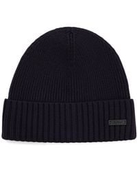 BOSS - Virgin Wool Logo-Badge Beanie - Lyst