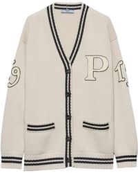 Prada - Wool-Cashmere Varsity Cardigan - Lyst