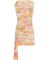 Saint Laurent - Tulle Ruched Floral Mini Dress - Lyst