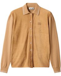 Miu Miu - Suede-Wool Logo Shirt - Lyst