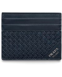 Prada - Leather Woven Card Holder - Lyst