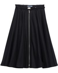 Prada - Re-Wool Zip-Front Midi Skirt - Lyst