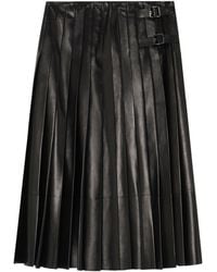 Burberry - Leather Pleated Midi Skirt - Lyst