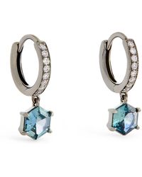 Eva Fehren - Blackened White Gold, Diamond And Sapphire Offset Hoop Earrings - Lyst