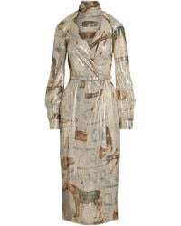 Ralph Lauren - Silk Lamé Midi Dress - Lyst