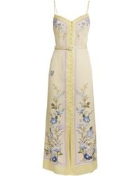 Self-Portrait - Satin Floral Print Midi Dress - Lyst