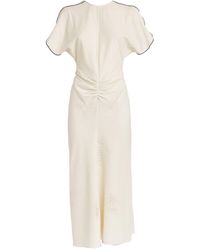 Victoria Beckham - Gathered-waist Lace-detail Dress - Lyst