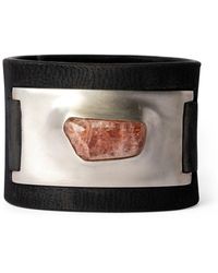 Parts Of 4 - Leather, Silver-plated Brass And Sunstone Amulet Cuff Bracelet - Lyst