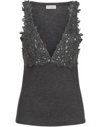 Brunello Cucinelli - Wool Lace-Detail Sleeveless Top - Lyst