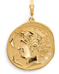 Azlee - Large And Diamond Goddess Coin Charm - Lyst