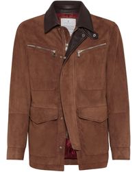 Brunello Cucinelli - Suede Leather Padded Jacket - Lyst