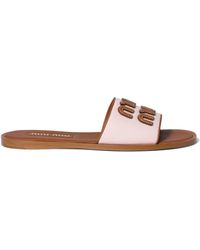Miu Miu - Canvas-Leather Logo Sandals - Lyst