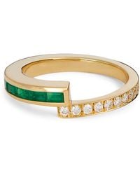 Azlee - Yellow Gold, Diamond And Emerald Baguette Ring - Lyst