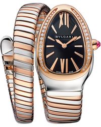 BVLGARI - Rose Gold, Stainless Steel And Diamond Serpenti Tubogas Watch 35mm - Lyst