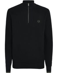 Fred Perry - Cotton Waffle-Knit Quarter-Zip Sweatshirt - Lyst