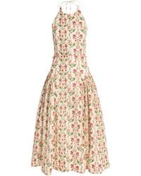 Agua Bendita - Cotton Floral Halterneck Midi Dress - Lyst