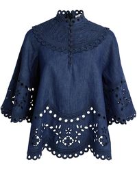Zimmermann - Denim Broderie Mahon Blouse - Lyst