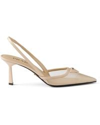 Prada - Leather-Mesh Slingback Pumps 75 - Lyst