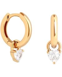 Astrid & Miyu - Plated Sterling And Cubic Zirconia Heart Huggie Earrings - Lyst