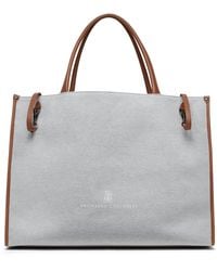 Brunello Cucinelli - Medium Canvas Leather-trim Shopper Bag - Lyst