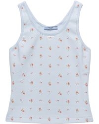 Prada - Stretch-Cotton Floral Tank Top - Lyst
