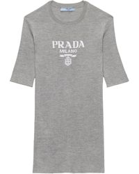 Prada - Silk Logo Longline T-Shirt - Lyst