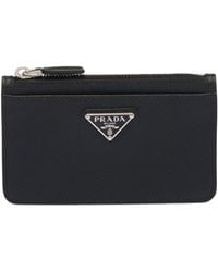 Prada - Saffiano Leather Zip Card Holder - Lyst