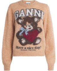 Ganni - Brushed Alpaca Wool-Blend Jacquard Sweater - Lyst