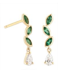Astrid & Miyu - Diamond And Emerald Marquise Earrings - Lyst