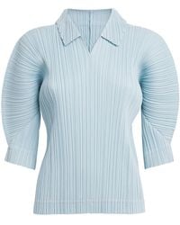 Pleats Please Issey Miyake - Cotton Denim Collared Top - Lyst