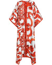 Dolce & Gabbana - Silk Majolica Print Kaftan Midi Dress - Lyst